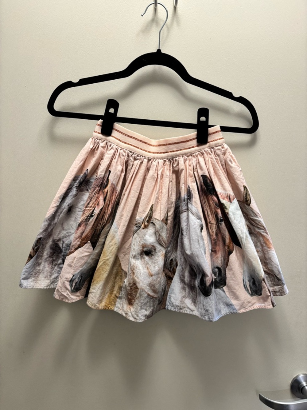 Molo Girls' Horse Print Circle Skirt in Blush Pink